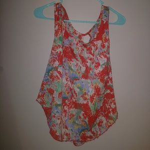 Orange floral open back tank top small